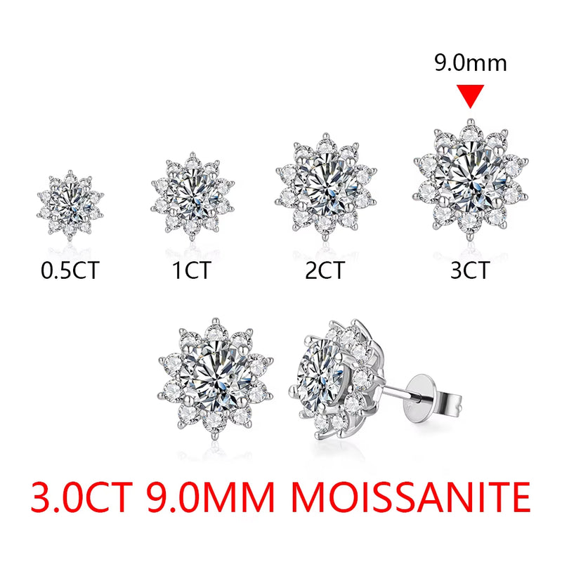 Snowflake Stud Earrings 925 Sterling Silver Jewelry 6.5Mm 1.0 Carat Diamond Moissanite Earrings for Women Wedding Gift