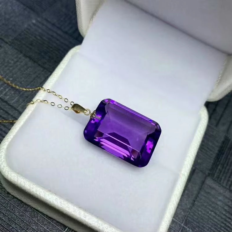 18K Gold Natural Amethyst Pendant Necklace Is a New Gift for Classic Women Luxury Jewelry Designers