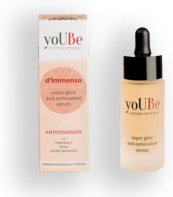 Siero Viso Antiossidante E Illuminante Super Glow and Antioxidant Serum - D'Immenso - Con Vitamina C, Zinco E Acido Ialuronico Dermatologicamente E Clinicamente Testato - Made in Italy 30 Ml