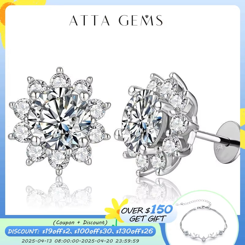 Snowflake Stud Earrings 925 Sterling Silver Jewelry 6.5Mm 1.0 Carat Diamond Moissanite Earrings for Women Wedding Gift