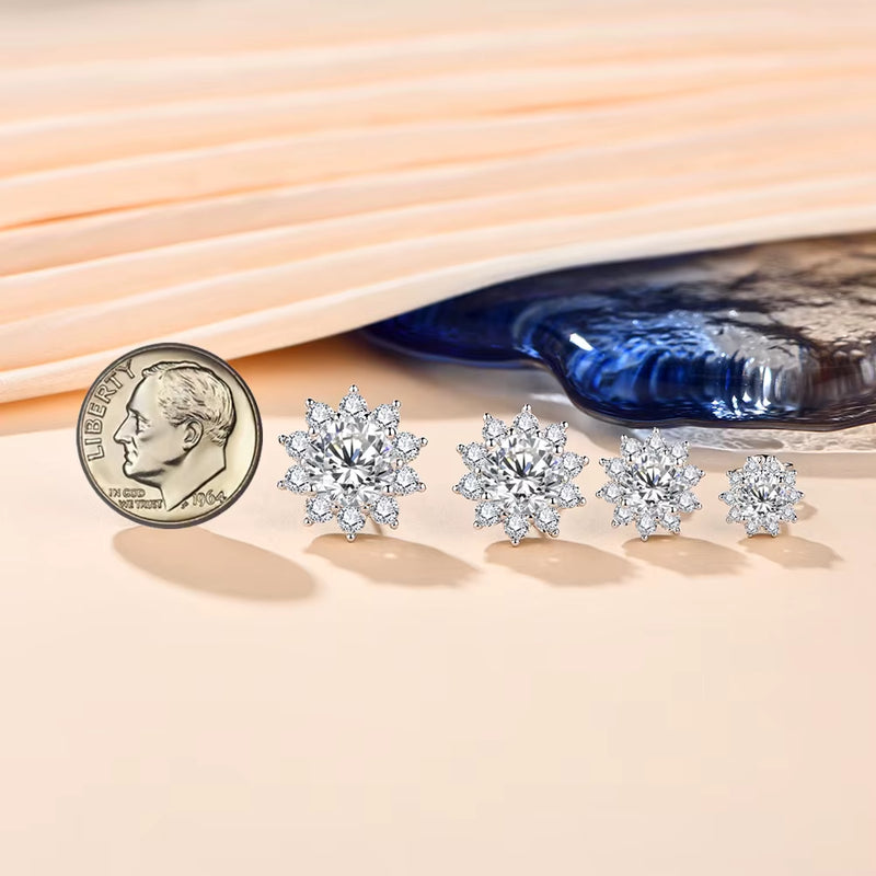 Snowflake Stud Earrings 925 Sterling Silver Jewelry 6.5Mm 1.0 Carat Diamond Moissanite Earrings for Women Wedding Gift
