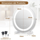 Specchio Da Toeletta Con Luci Luminosità Regolabile Controllo Tattile Intelligente, Specchio Rotondo Da 30Cm Bianco