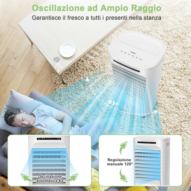 Condizionatore 3 in 1 Con Ventilatore E Umidificatore, Condizionatore Portatile Con 3 Modalità E Telecomando Bianco