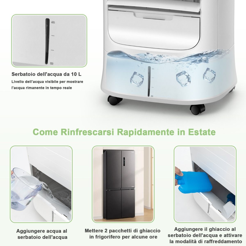 Condizionatore 3 in 1 Con Ventilatore E Umidificatore, Condizionatore Portatile Con 3 Modalità E Telecomando Bianco