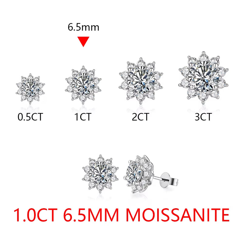 Snowflake Stud Earrings 925 Sterling Silver Jewelry 6.5Mm 1.0 Carat Diamond Moissanite Earrings for Women Wedding Gift