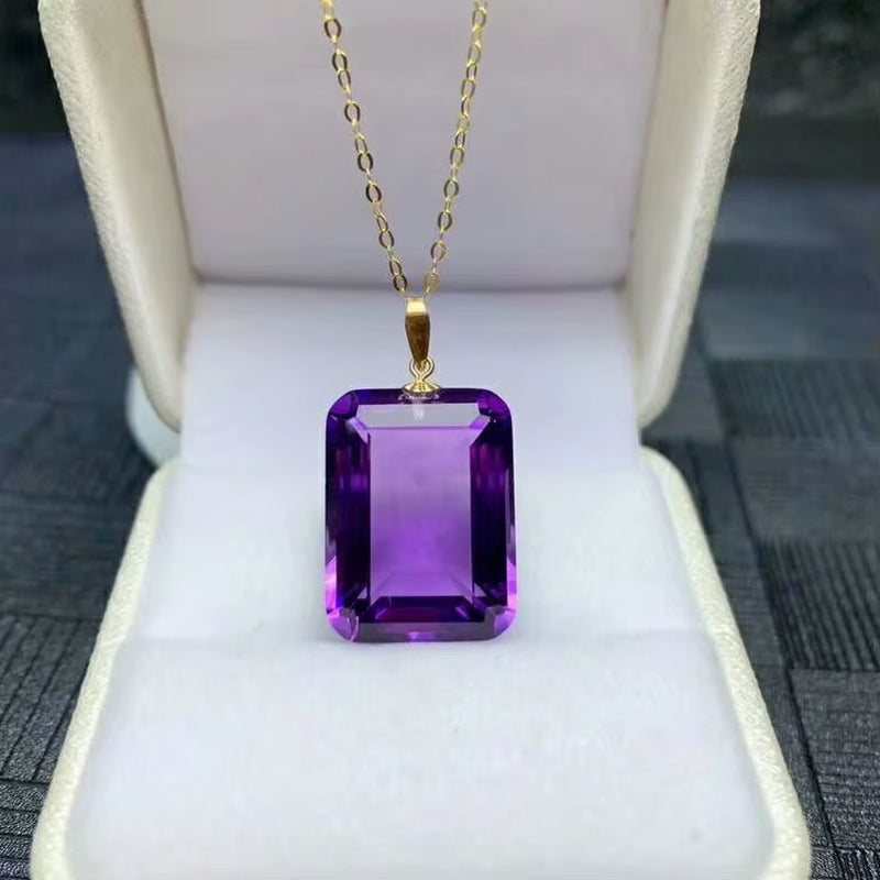 18K Gold Natural Amethyst Pendant Necklace Is a New Gift for Classic Women Luxury Jewelry Designers