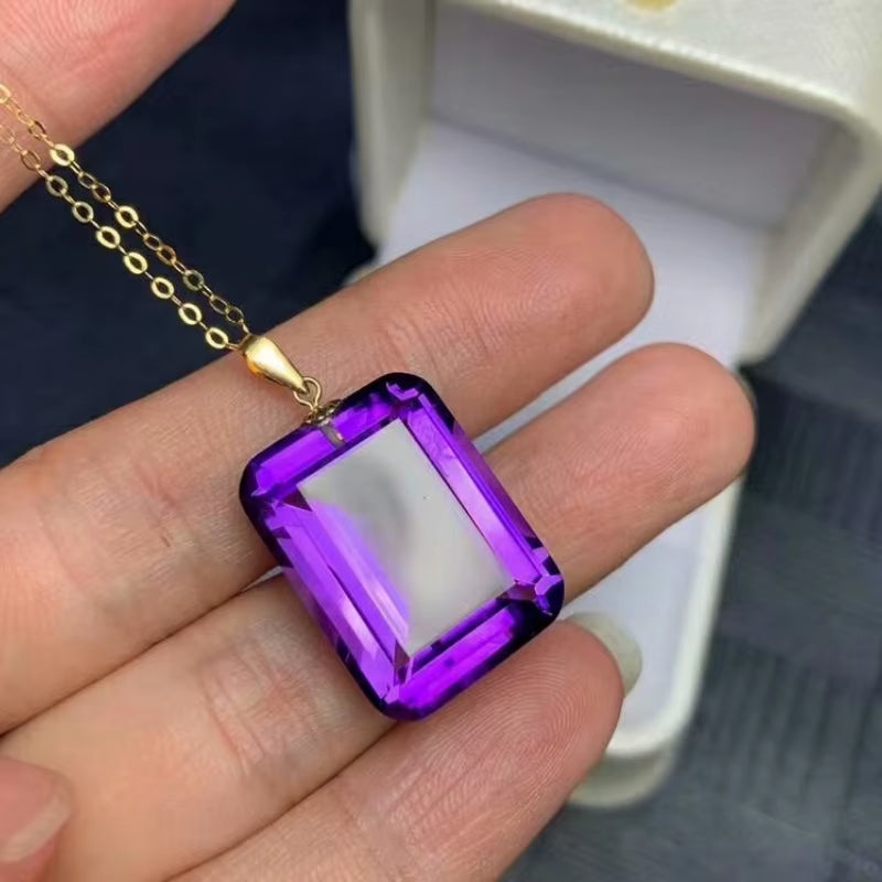 18K Gold Natural Amethyst Pendant Necklace Is a New Gift for Classic Women Luxury Jewelry Designers
