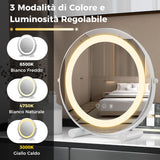 Specchio Da Toeletta Con Luci Luminosità Regolabile Controllo Tattile Intelligente, Specchio Rotondo Da 30Cm Bianco