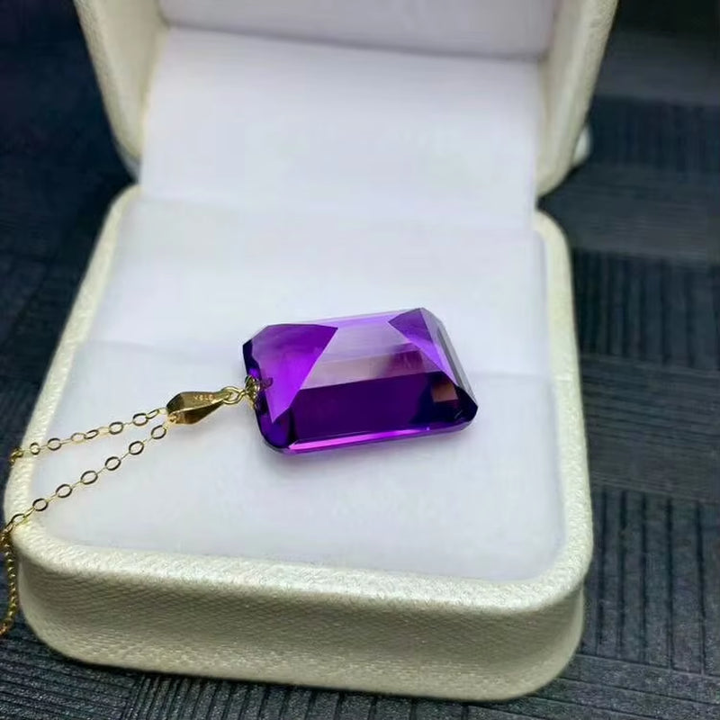 18K Gold Natural Amethyst Pendant Necklace Is a New Gift for Classic Women Luxury Jewelry Designers
