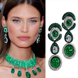 NEW Luxury Green Waterdrop African Earring for Women Wedding Party Indian Dubai Bridal Jewelry Boucle D'Oreille Femme Gift